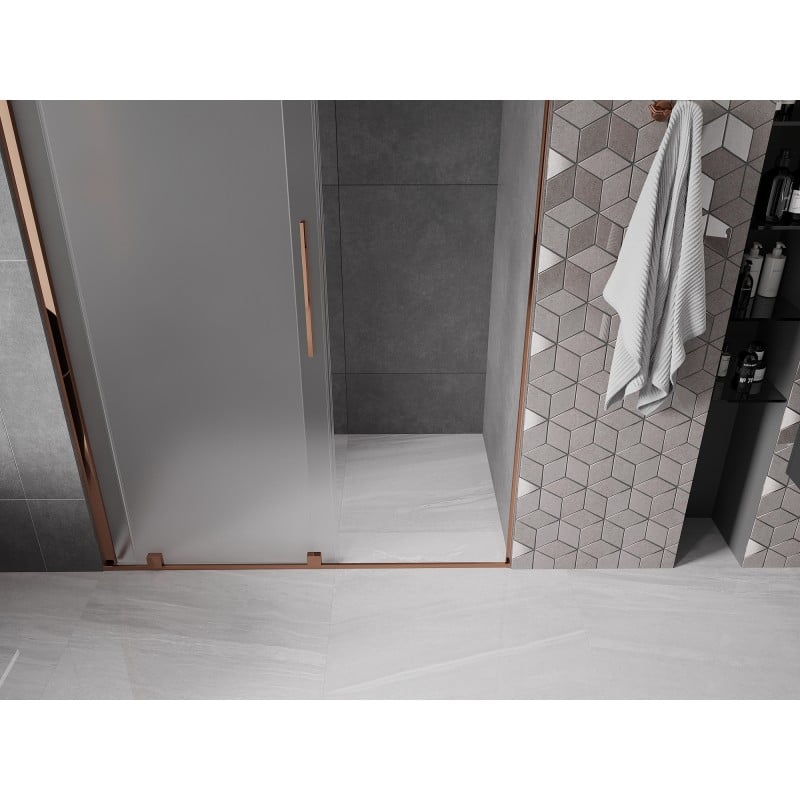 Mexen Velar drzwi prysznicowe rozsuwane 140 cm, szron, różowe złoto - 871-140-000-31-60