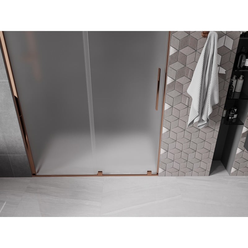 Mexen Velar drzwi prysznicowe rozsuwane 140 cm, szron, różowe złoto - 871-140-000-31-60