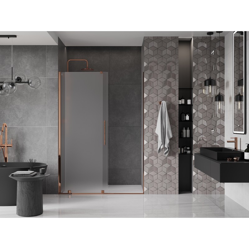 Mexen Velar drzwi prysznicowe rozsuwane 140 cm, szron, różowe złoto - 871-140-000-31-60