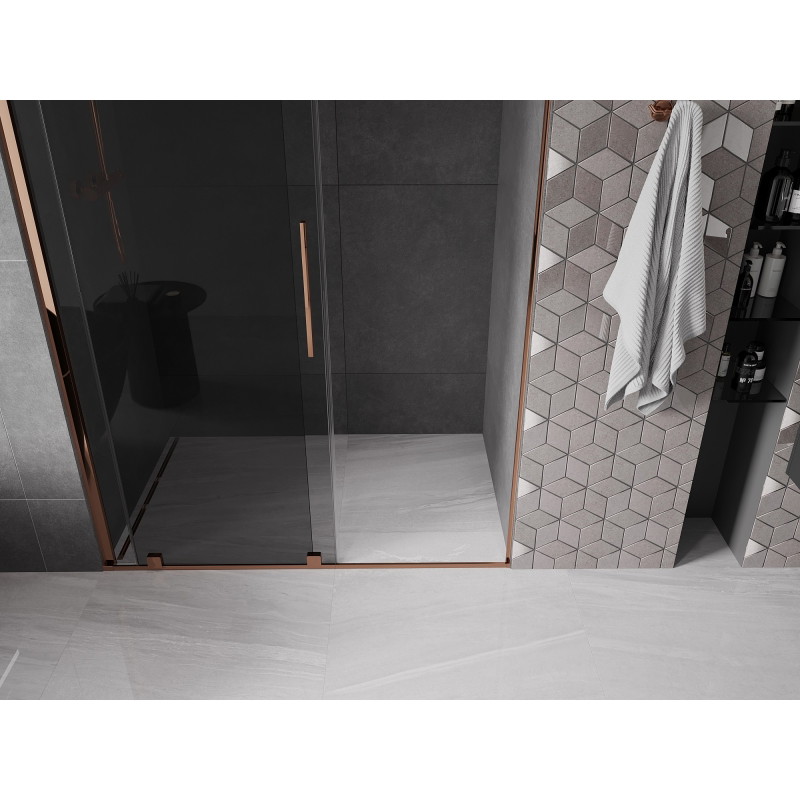 Mexen Velar drzwi prysznicowe rozsuwane 150 cm, grafit, różowe złoto - 871-150-000-41-60