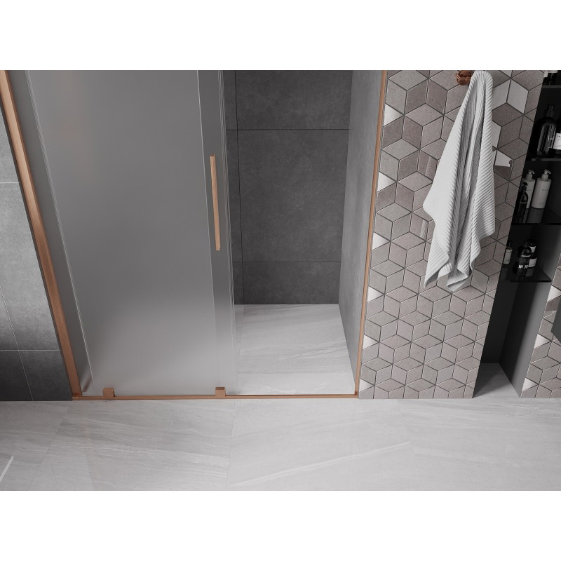 Mexen Velar drzwi prysznicowe rozsuwane 130 cm, szron, miedź szczotkowana - 871-130-000-31-65