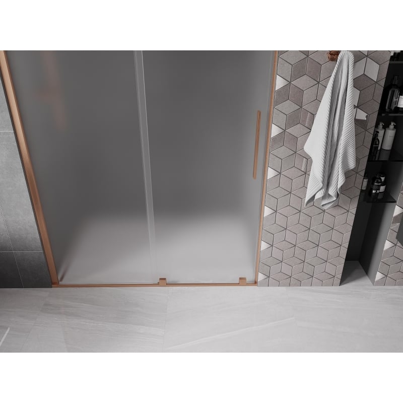 Mexen Velar drzwi prysznicowe rozsuwane 130 cm, szron, miedź szczotkowana - 871-130-000-31-65