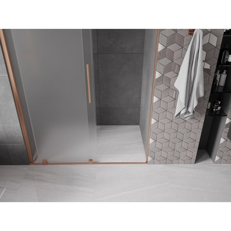 Mexen Velar drzwi prysznicowe rozsuwane 160 cm, szron, miedź szczotkowana - 871-160-000-31-65