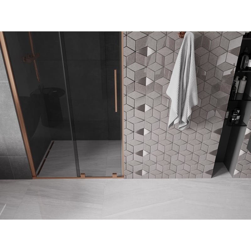 Mexen Velar drzwi prysznicowe rozsuwane 90 cm, grafit, miedź szczotkowana - 871-090-000-41-65
