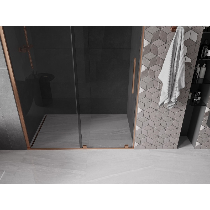 Mexen Velar drzwi prysznicowe rozsuwane 160 cm, grafit, miedź szczotkowana - 871-160-000-41-65