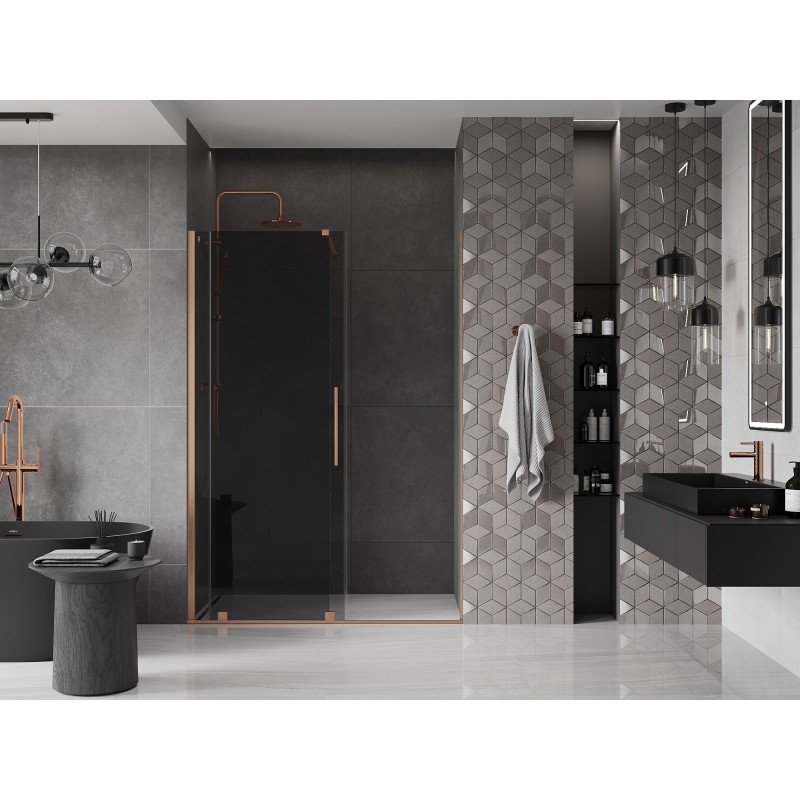 Mexen Velar drzwi prysznicowe rozsuwane 150 cm, grafit, miedź szczotkowana - 871-150-000-41-65