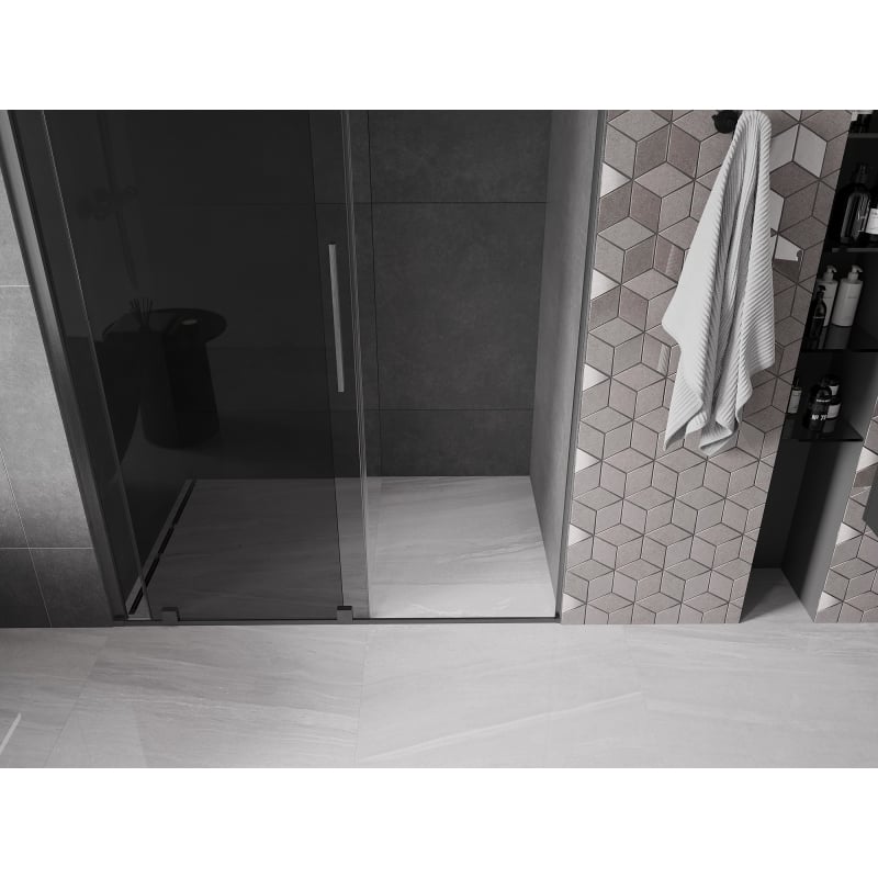 Mexen Velar drzwi prysznicowe rozsuwane 160 cm, grafit, gun gray szczotkowany - 871-160-000-41-66