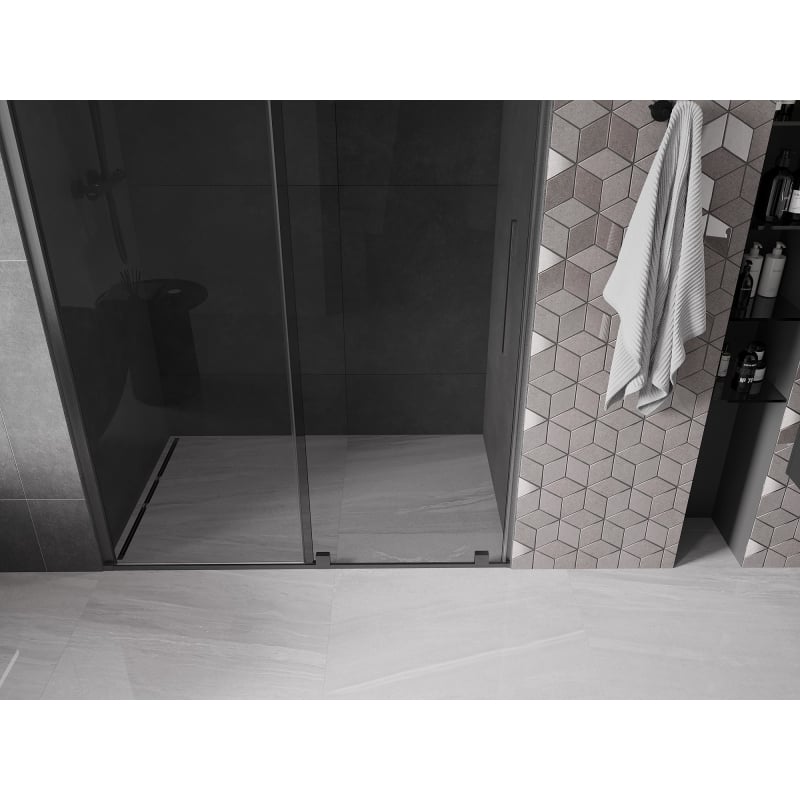 Mexen Velar drzwi prysznicowe rozsuwane 160 cm, grafit, gun gray szczotkowany - 871-160-000-41-66