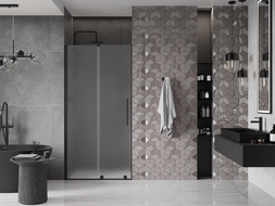 Mexen Velar drzwi prysznicowe rozsuwane 90 cm, szron, czarne - 871-090-000-31-70