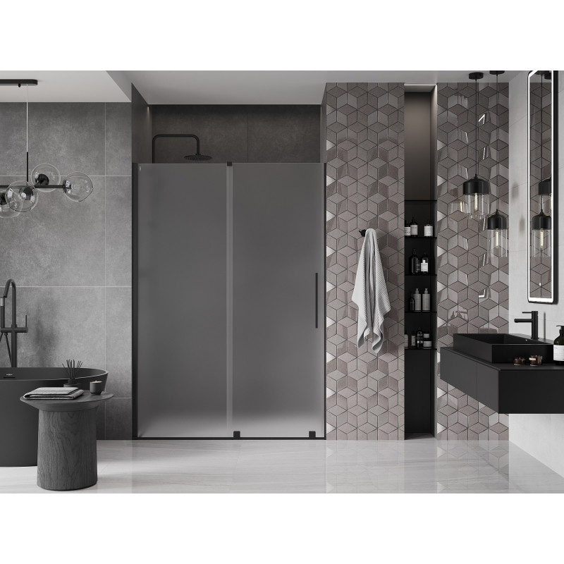 Mexen Velar drzwi prysznicowe rozsuwane 130 cm, szron, czarne - 871-130-000-31-70