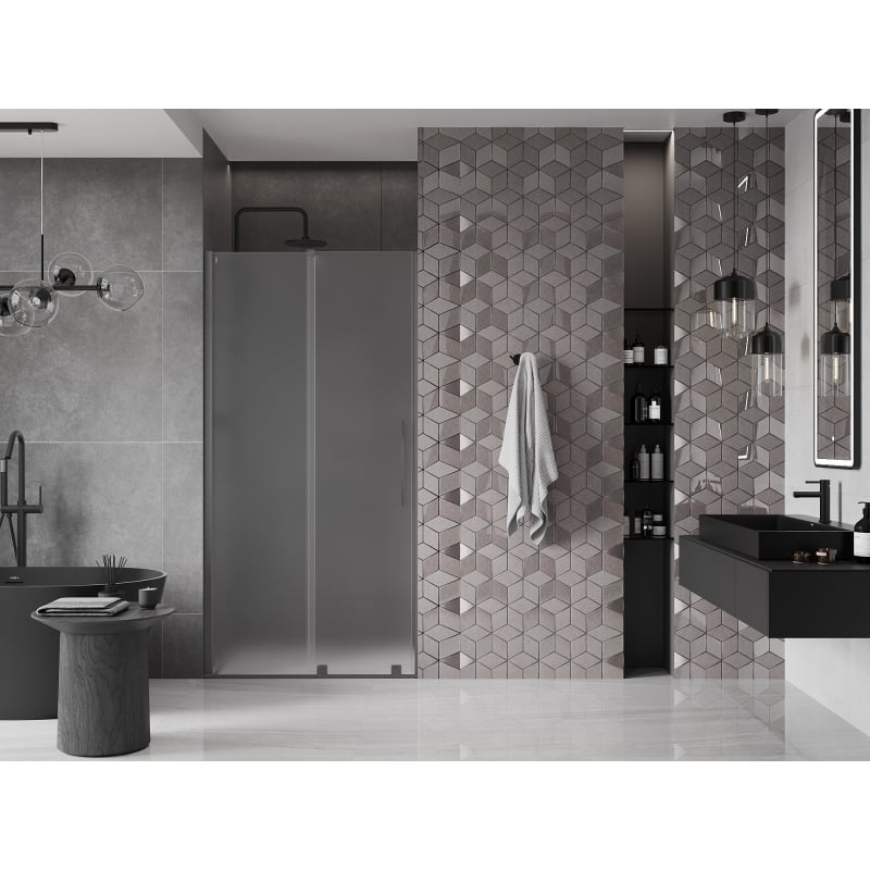 Mexen Velar drzwi prysznicowe rozsuwane 120 cm, szron, gun metal - 871-120-000-31-95