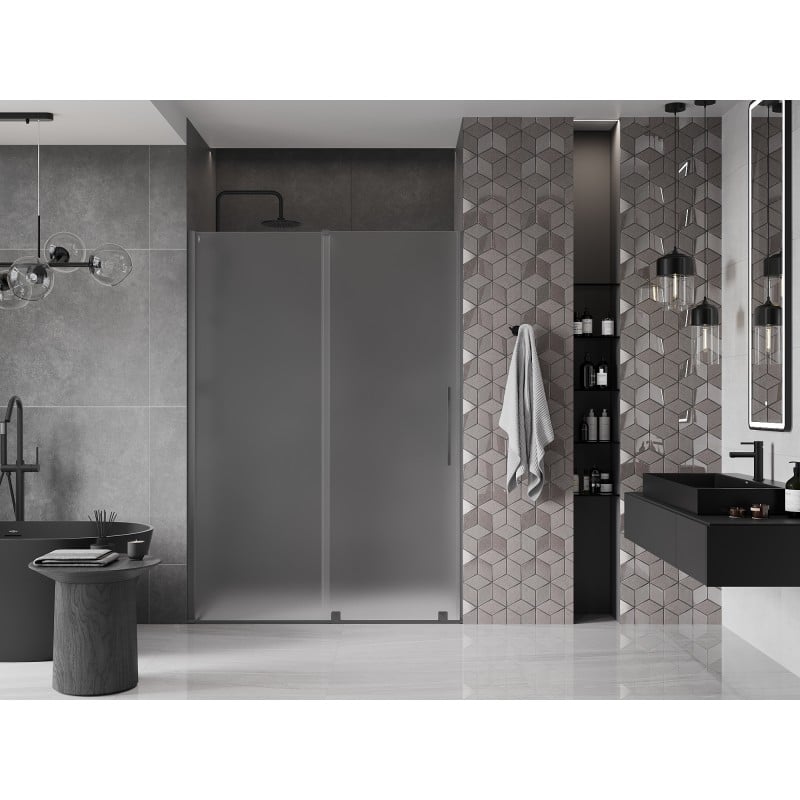 Mexen Velar drzwi prysznicowe rozsuwane 140 cm, szron, gun metal - 871-140-000-31-95