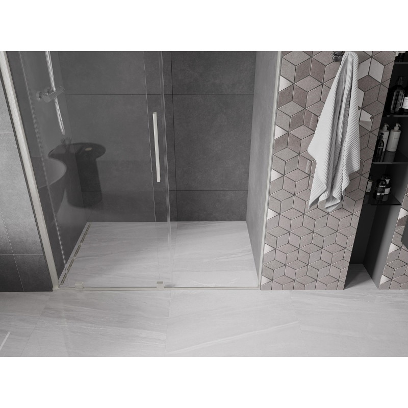 Mexen Velar drzwi prysznicowe rozsuwane 160 cm, transparent, nikiel szczotkowany - 871-160-000-01-97