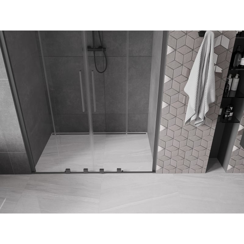 Mexen Velar Duo drzwi prysznicowe rozsuwane 160 cm, transparent, gun metal - 871-160-000-02-95