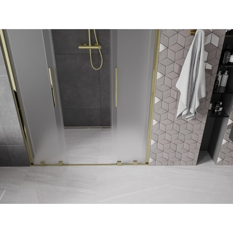 Mexen Velar Duo drzwi prysznicowe rozsuwane 140 cm, szron, złote - 871-140-000-32-50