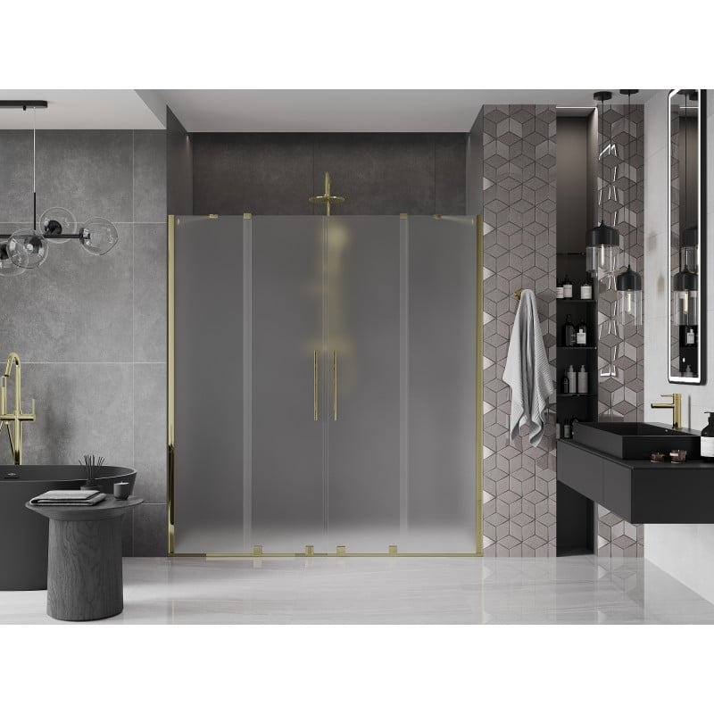 Mexen Velar Duo drzwi prysznicowe rozsuwane 200 cm, szron, złote - 871-200-000-32-50