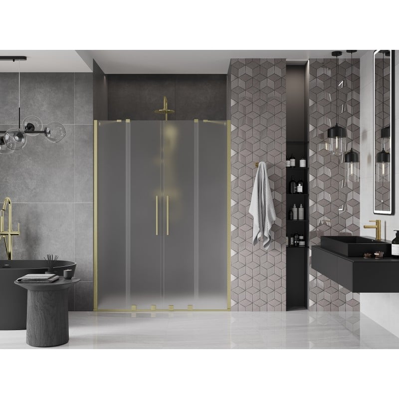 Mexen Velar Duo drzwi prysznicowe rozsuwane 150 cm, szron, złote szczotkowane - 871-150-000-32-55