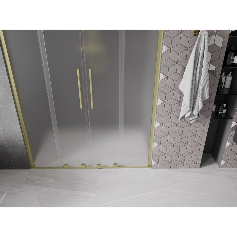 Mexen Velar Duo drzwi prysznicowe rozsuwane 140 cm, szron, złote szczotkowane - 871-140-000-32-55