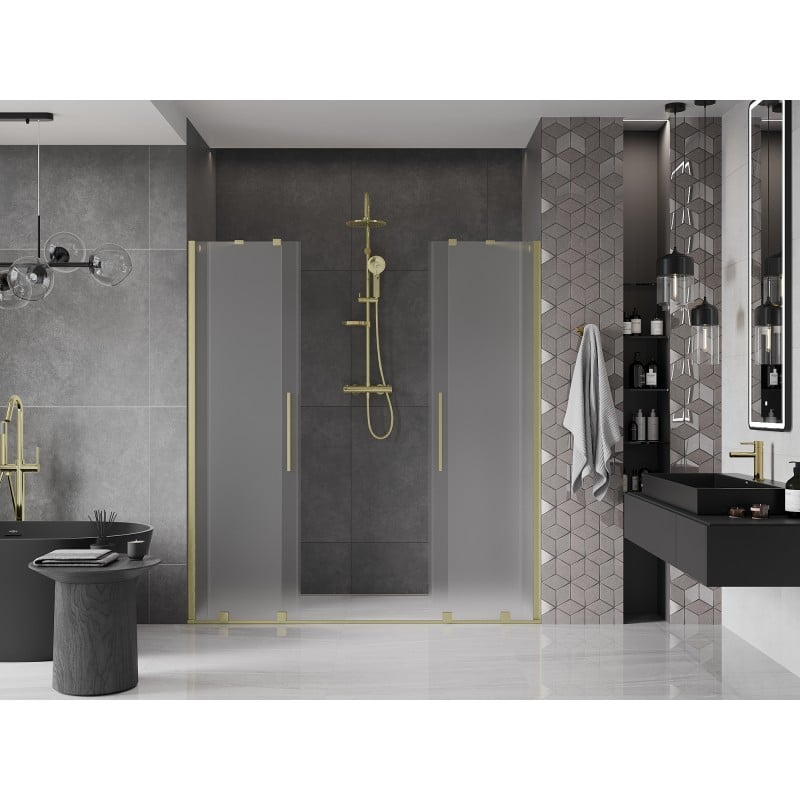 Mexen Velar Duo drzwi prysznicowe rozsuwane 170 cm, szron, złote szczotkowane - 871-170-000-32-55