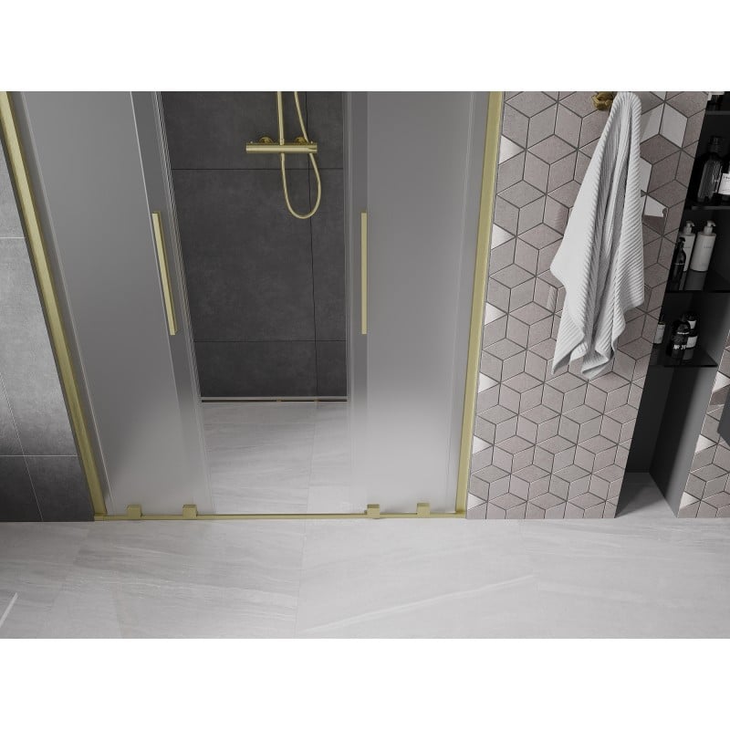 Mexen Velar Duo drzwi prysznicowe rozsuwane 140 cm, szron, złote szczotkowane - 871-140-000-32-55
