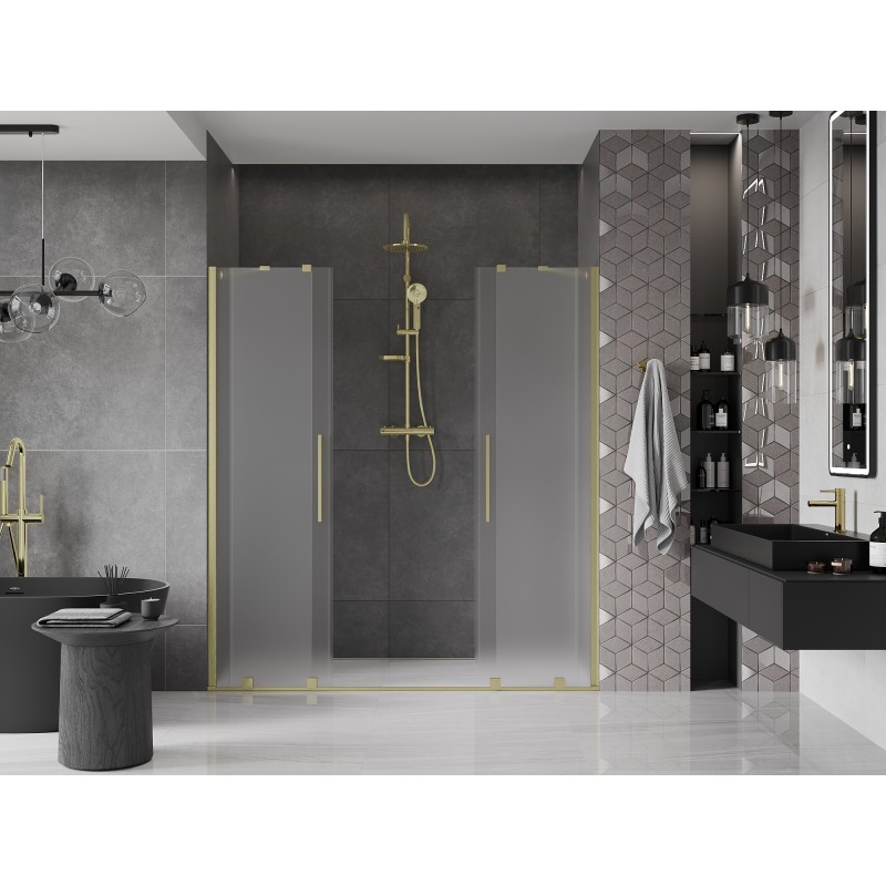 Mexen Velar Duo drzwi prysznicowe rozsuwane 180 cm, szron, złote szczotkowane - 871-180-000-32-55
