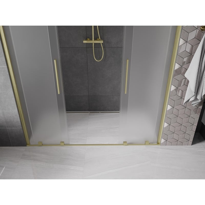 Mexen Velar Duo drzwi prysznicowe rozsuwane 200 cm, szron, złote szczotkowane - 871-200-000-32-55
