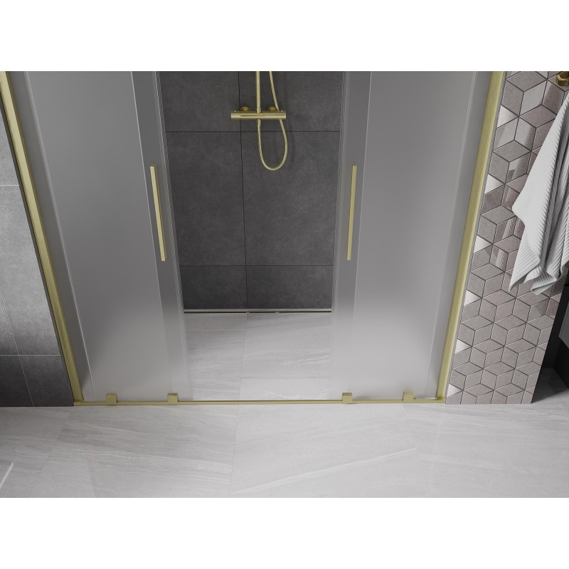 Mexen Velar Duo drzwi prysznicowe rozsuwane 180 cm, szron, złote szczotkowane - 871-180-000-32-55