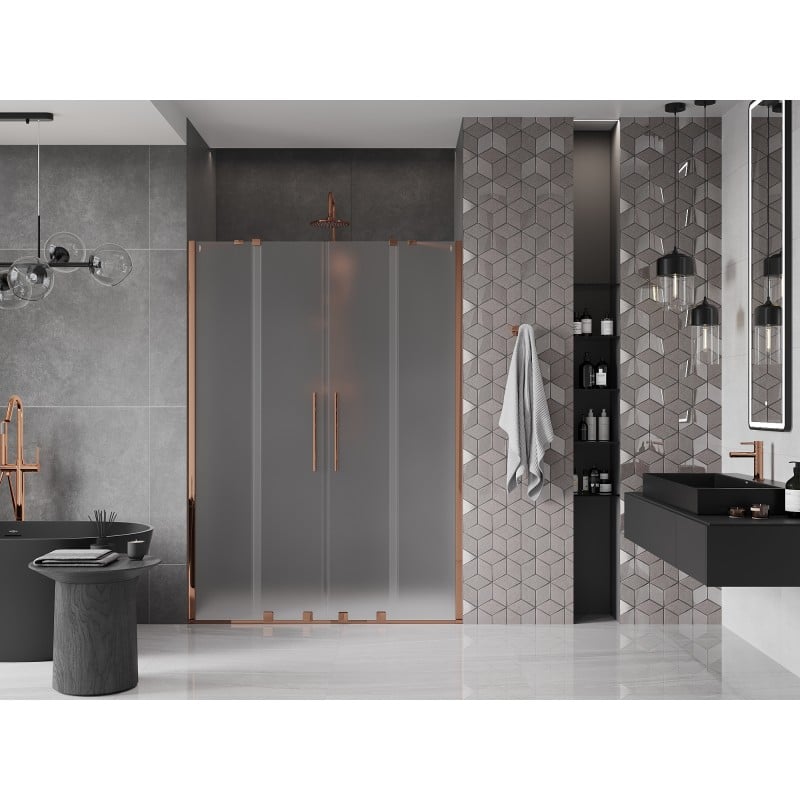 Mexen Velar Duo drzwi prysznicowe rozsuwane 140 cm, szron, różowe złoto - 871-140-000-32-60