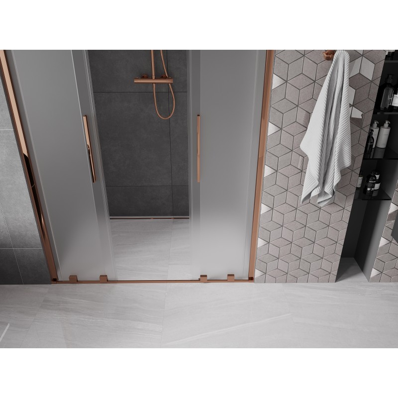 Mexen Velar Duo drzwi prysznicowe rozsuwane 140 cm, szron, różowe złoto - 871-140-000-32-60