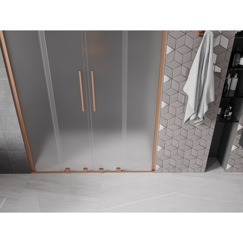Mexen Velar Duo drzwi prysznicowe rozsuwane 140 cm, szron, miedź szczotkowana - 871-140-000-32-65