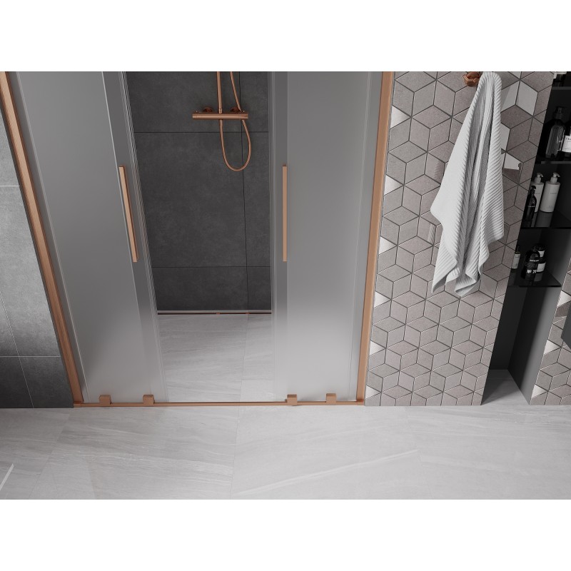 Mexen Velar Duo drzwi prysznicowe rozsuwane 140 cm, szron, miedź szczotkowana - 871-140-000-32-65