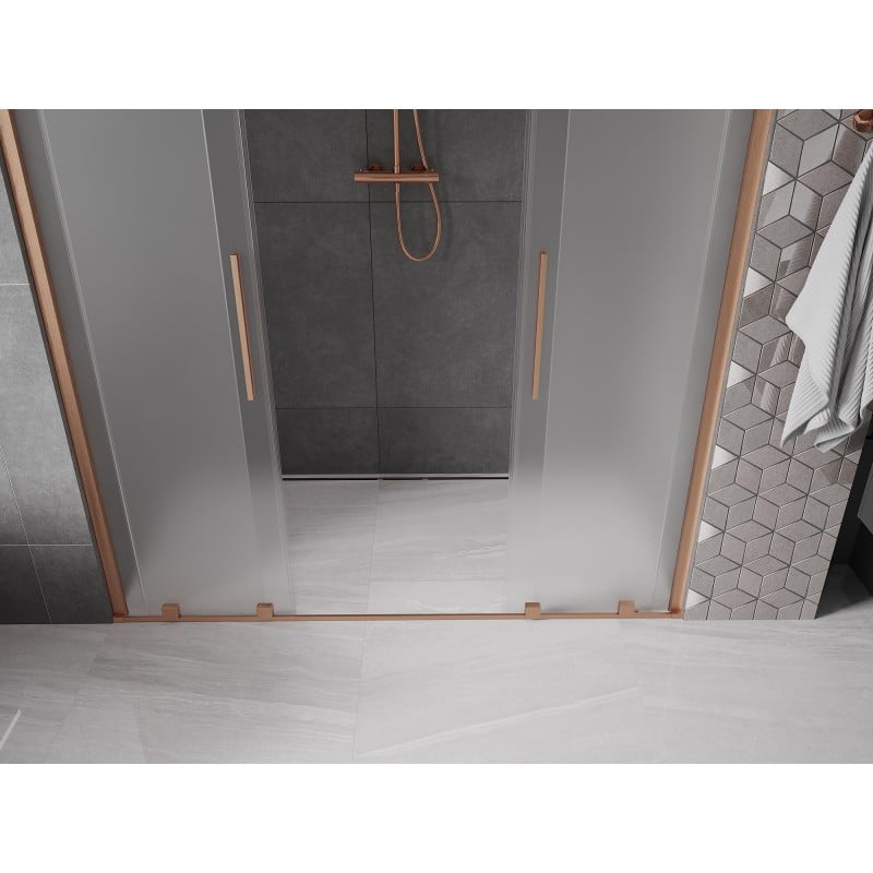 Mexen Velar Duo drzwi prysznicowe rozsuwane 200 cm, szron, miedź szczotkowana - 871-200-000-32-65