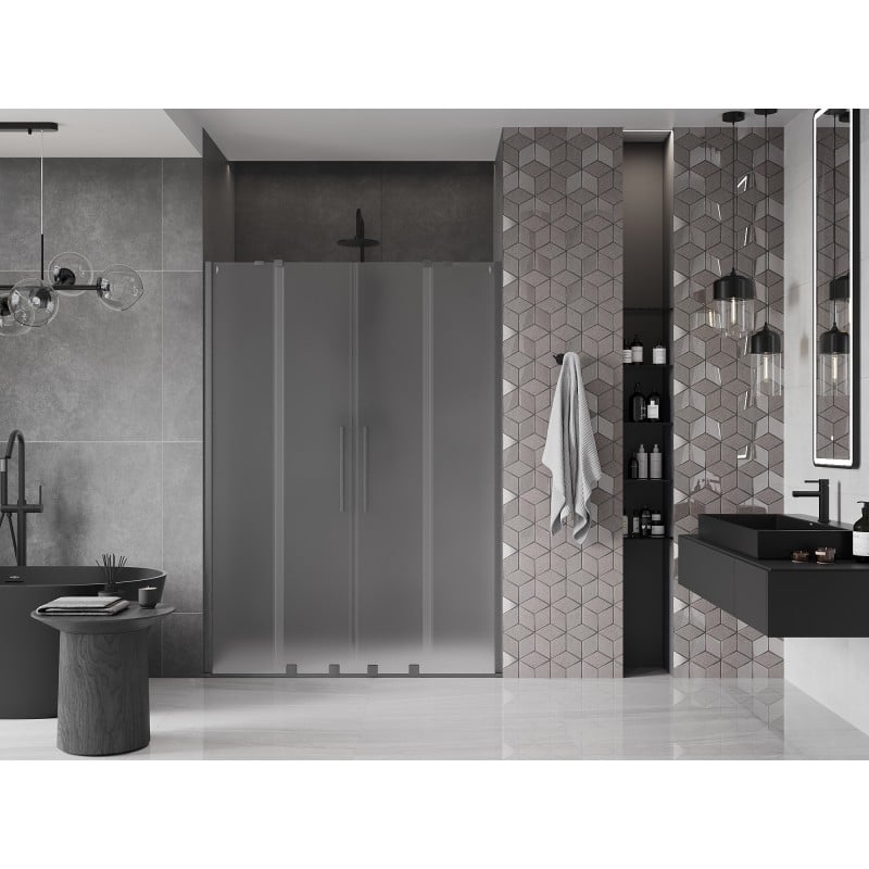 Mexen Velar Duo drzwi prysznicowe rozsuwane 140 cm, szron, gun gray szczotkowany - 871-140-000-32-66