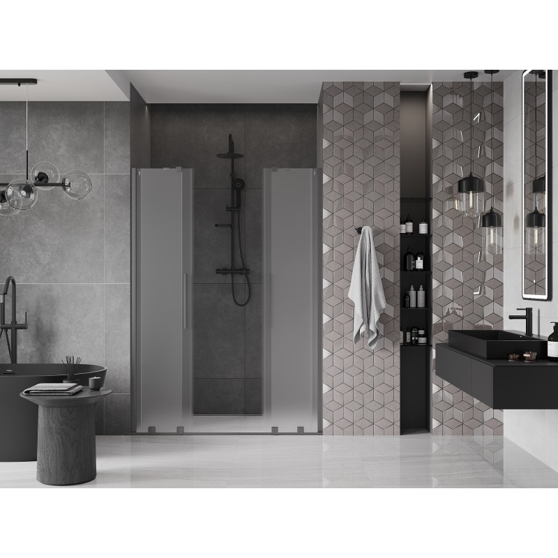 Mexen Velar Duo drzwi prysznicowe rozsuwane 140 cm, szron, gun gray szczotkowany - 871-140-000-32-66