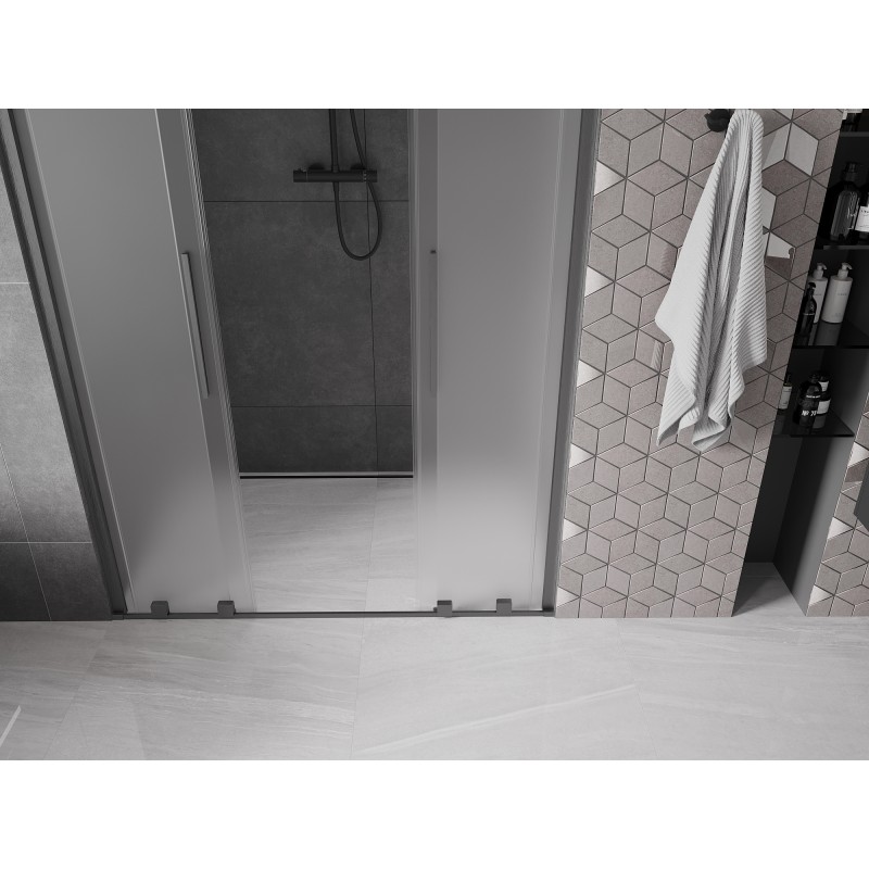 Mexen Velar Duo drzwi prysznicowe rozsuwane 150 cm, szron, gun gray szczotkowany - 871-150-000-32-66