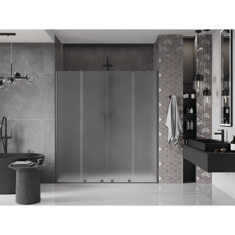 Mexen Velar Duo drzwi prysznicowe rozsuwane 180 cm, szron, gun gray szczotkowany - 871-180-000-32-66