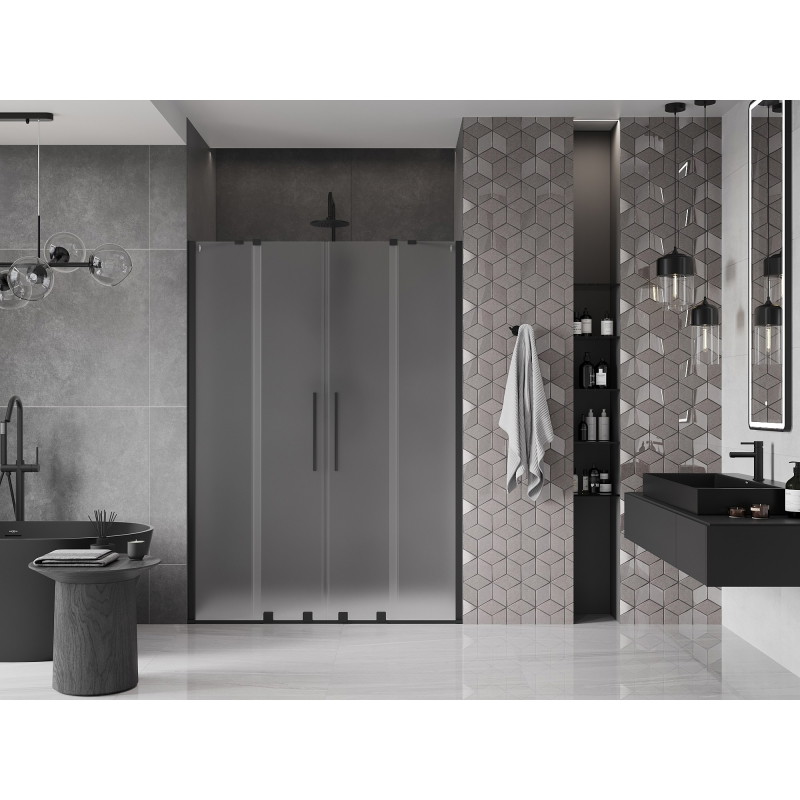 Mexen Velar Duo drzwi prysznicowe rozsuwane 150 cm, szron, czarne - 871-150-000-32-70