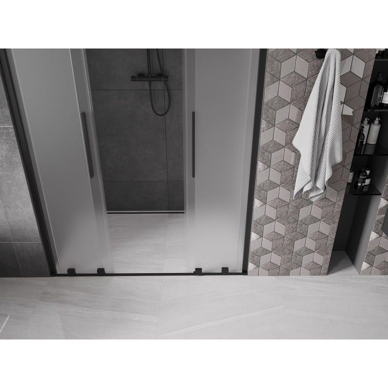Mexen Velar Duo drzwi prysznicowe rozsuwane 140 cm, szron, czarne - 871-140-000-32-70