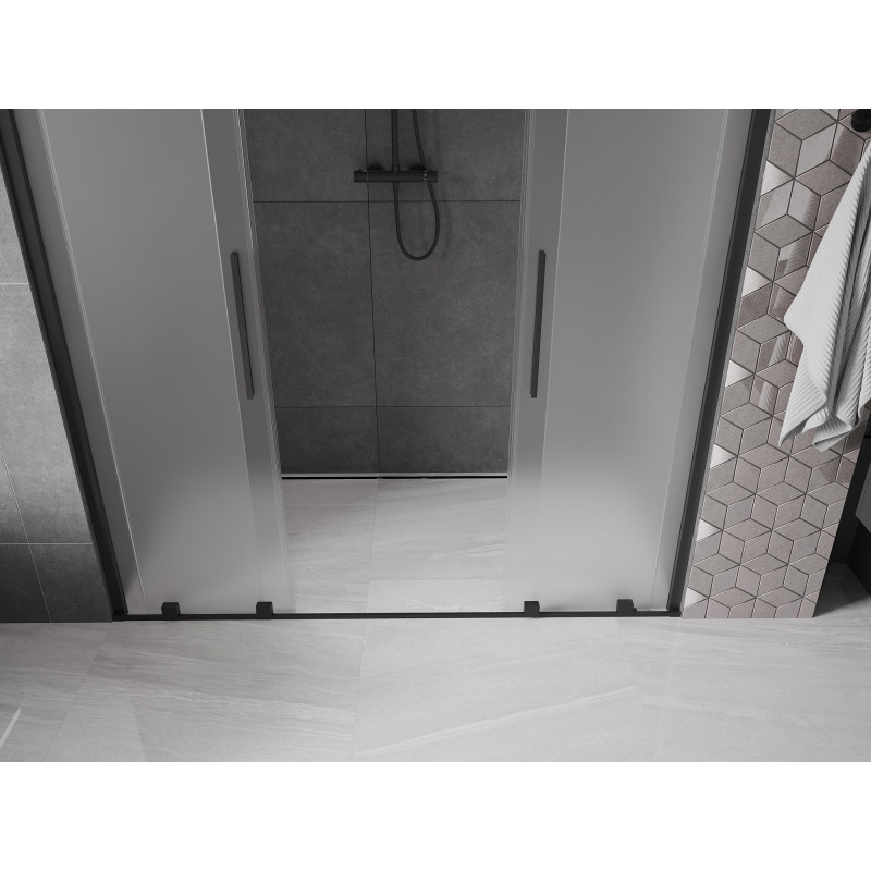 Mexen Velar Duo drzwi prysznicowe rozsuwane 200 cm, szron, czarne - 871-200-000-32-70