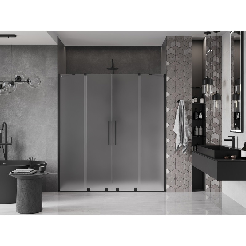 Mexen Velar Duo drzwi prysznicowe rozsuwane 170 cm, szron, czarne - 871-170-000-32-70