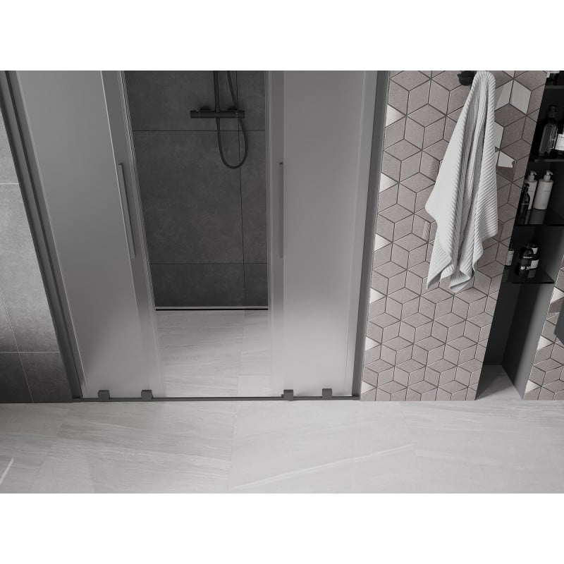 Mexen Velar Duo drzwi prysznicowe rozsuwane 150 cm, szron, gun metal - 871-150-000-32-95