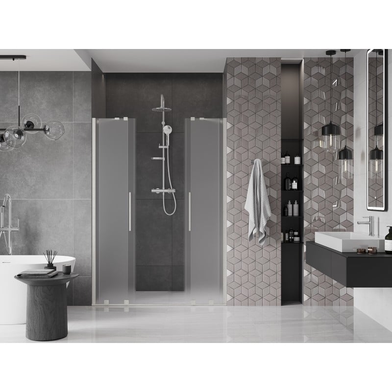 Mexen Velar Duo drzwi prysznicowe rozsuwane 150 cm, szron, nikiel szczotkowany - 871-150-000-32-97