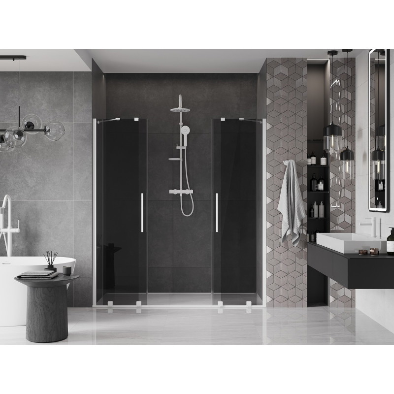 Mexen Velar Duo drzwi prysznicowe rozsuwane 200 cm, grafit, białe - 871-200-000-42-20