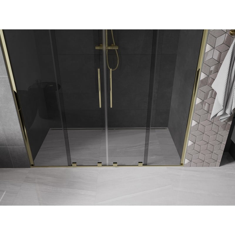 Mexen Velar Duo drzwi prysznicowe rozsuwane 180 cm, grafit, złote - 871-180-000-42-50