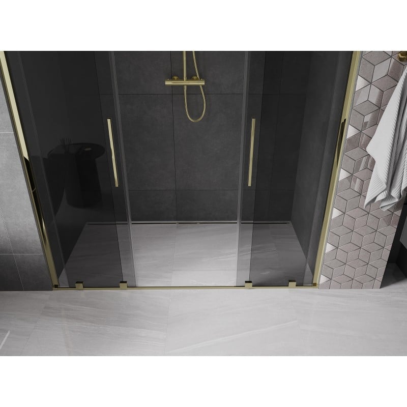 Mexen Velar Duo drzwi prysznicowe rozsuwane 180 cm, grafit, złote - 871-180-000-42-50