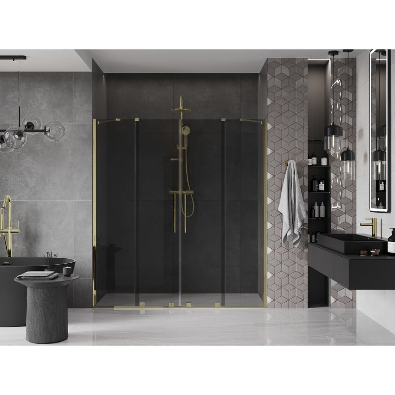 Mexen Velar Duo drzwi prysznicowe rozsuwane 180 cm, grafit, złote - 871-180-000-42-50