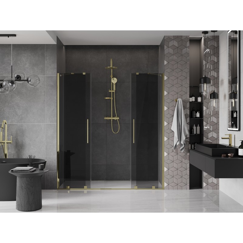 Mexen Velar Duo drzwi prysznicowe rozsuwane 180 cm, grafit, złote - 871-180-000-42-50