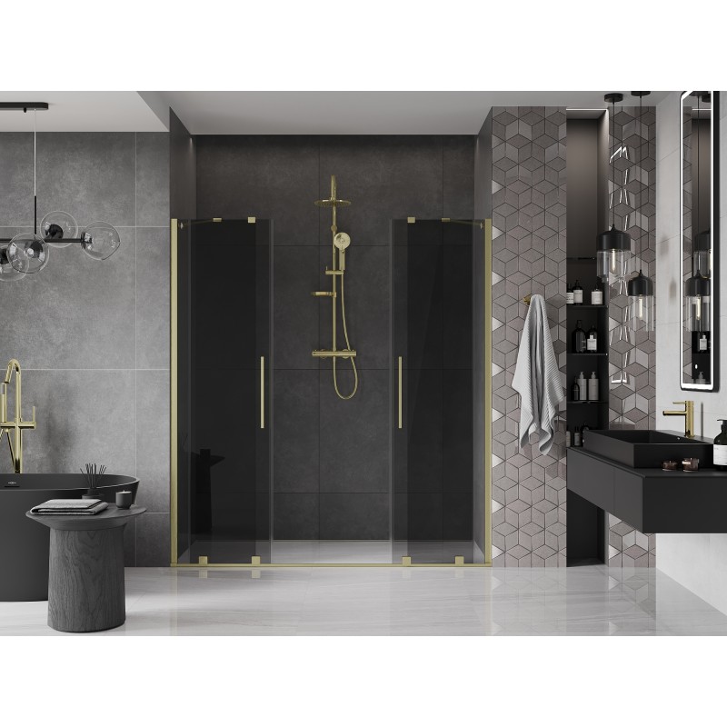 Mexen Velar Duo drzwi prysznicowe rozsuwane 170 cm, grafit, złote szczotkowane - 871-170-000-42-55