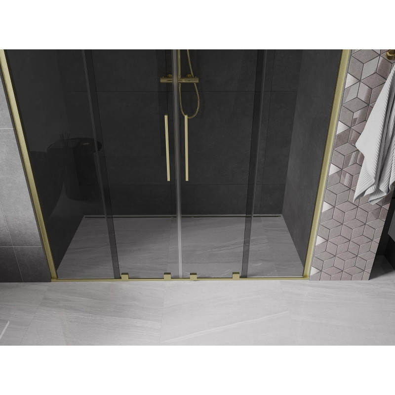 Mexen Velar Duo drzwi prysznicowe rozsuwane 200 cm, grafit, złote szczotkowane - 871-200-000-42-55