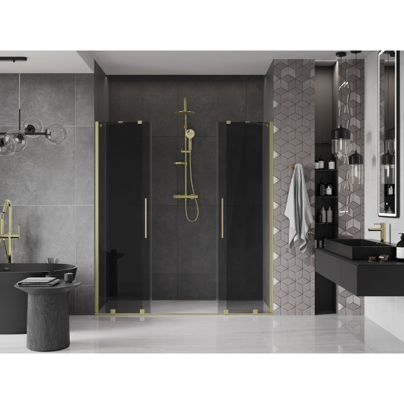 Mexen Velar Duo drzwi prysznicowe rozsuwane 180 cm, grafit, złote szczotkowane - 871-180-000-42-55